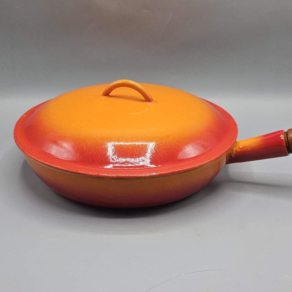 Vtg Descoware Belgium Enameled Cast Iron Skillet Pan W/ Lid #23-D 11" Fry Pan